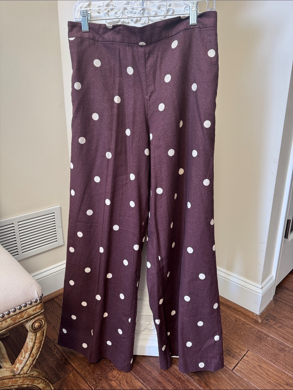 Camila Coelho Brown Wide-Leg Polka Dot Pants with White Dots